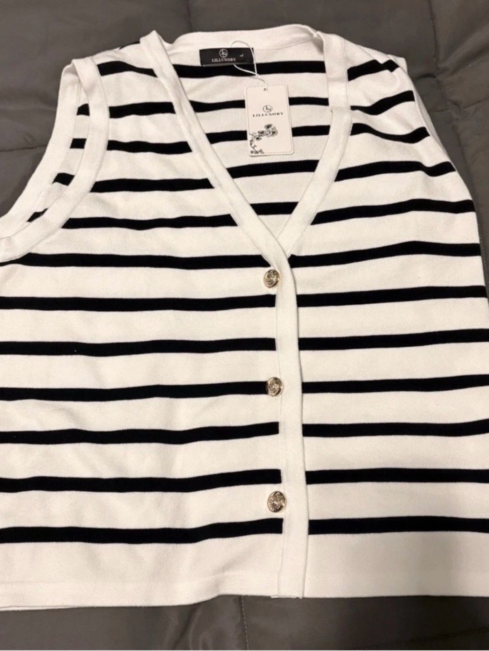 Lillie & Co. Black and White Striped Button Front Tank